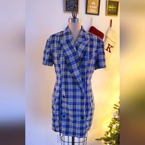 Green and Blue Plaid Mini Blazer Dress